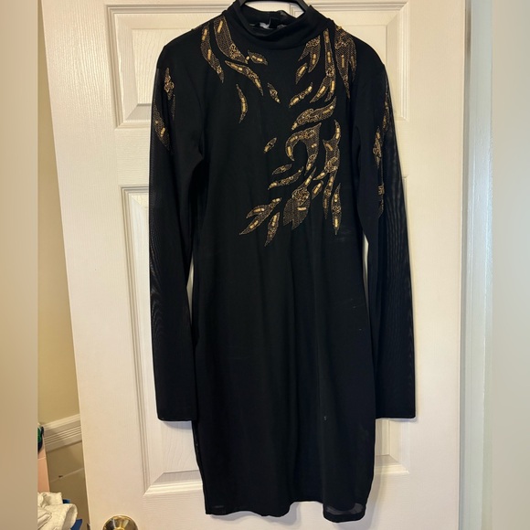 black dress with gold leaves Baltic Born Womens Muse Sequin Maxi Dress | Black + Gold